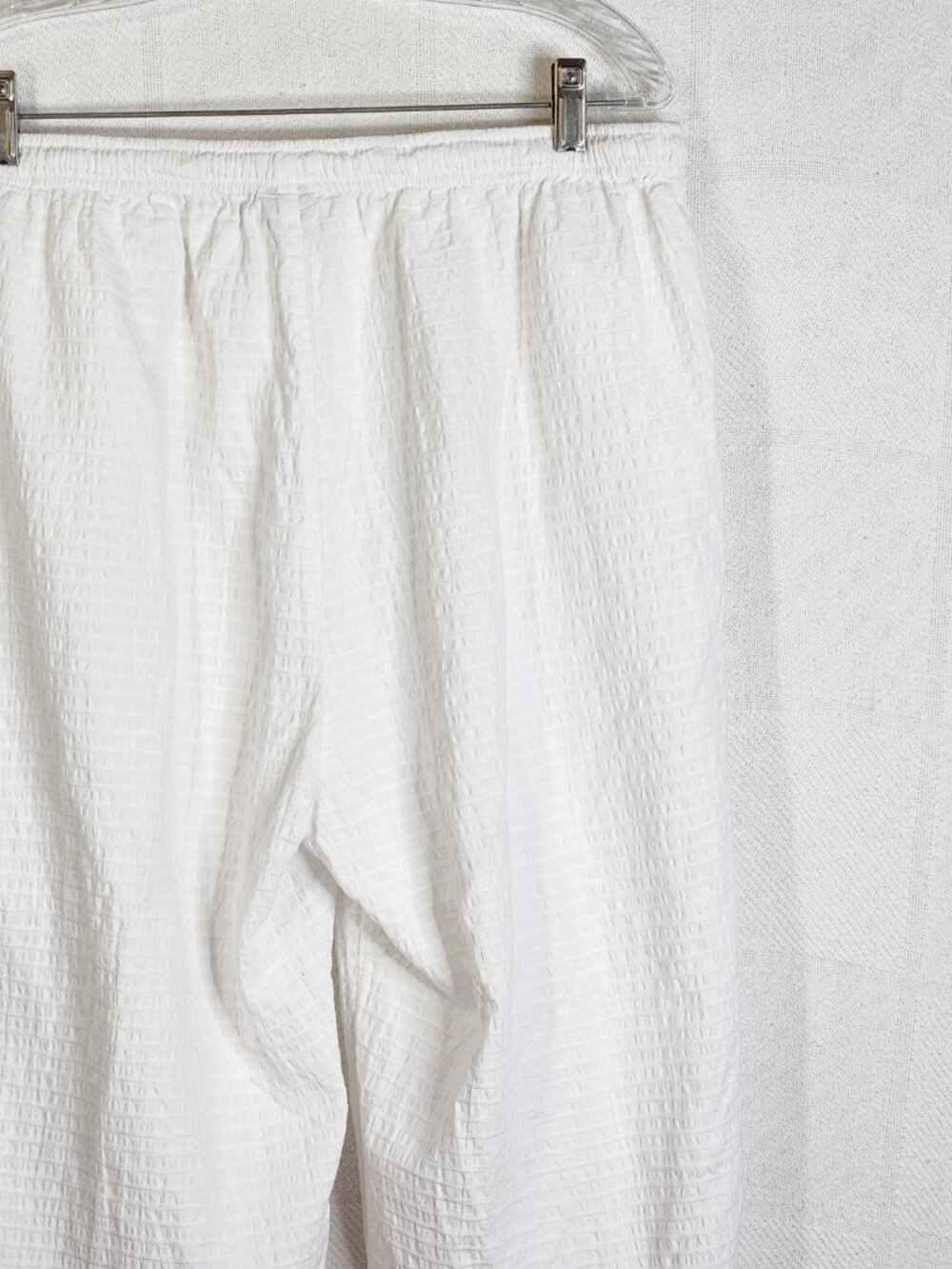 Focus Casual White Preshrunk Cotton Seersucker Drawstring Elastic Waist Pants XL - Picture 13 of 16